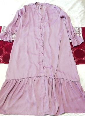 紫マキシサテン羽織ガウン ネグリジェ ナイトウェア ワンピースドレス Purple maxi satin gown negligee nightwear dress