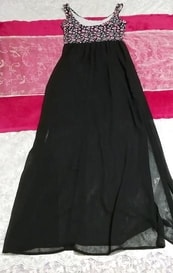 ピンク花柄トップス黒シフォンネグリジェロングスカートマキシワンピース Pink floral pattern black chiffon negligee skirt maxi dress