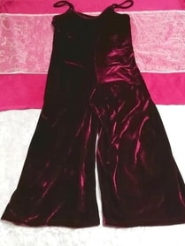 ベロアパープルネグリジェキャミソールワンピーススカーチョサロペット Velour purple red negligee camisole scarcho overalls