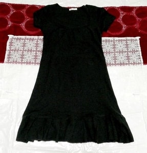 黒フリル半袖ネグリジェチュニックワンピース Black frill short sleeve negligee tunic dress