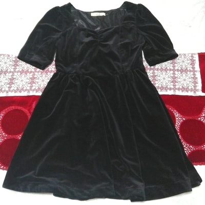 黒ブラックベロア光沢ネグリジェワンピースドレス Black velour shiny negligee dress