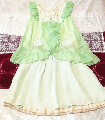 緑シフォンチュニック ネグリジェ 黄緑シフォンミニスカートドレス 2P Green chiffon tunic negligee yellow green chiffon skirt dress