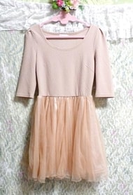ピンクオレンジネグリジェチュールスカートチュニックワンピース Pink orange negligee tulle skirt tunic dress