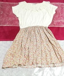 白ホワイトピンク花柄ネグリジェチュニックワンピース White tops pink floral pattern negligee skirt short sleeve tunic dress