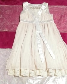 アイボリーホワイトサテンリボンノースリーブネグリジェワンピースドレス Ivory white satin ribbon negligee sleeveless dress