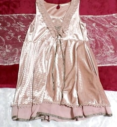 ピンクお姫様光沢レースネックフリルネグリジェチュニックミニスカートワンピース Pink princess glossy lace frill negligee tunic dress