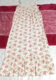 白ホワイト花柄ネグリジェキャミソールロングスカートワンピース White floral pattern negligee camisole long skirt dress