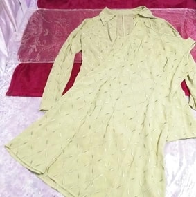 黄緑グリーンシフォン羽織カーディガンノースリーブワンピース2ピース Yellow green chiffon haori cardigan sleeveless dress 2 piece