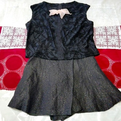 黒花柄ノースリーブチュニック ネグリジェ 黒ショートパンツ 2P Black flower pattern nosleeve tunic negligee black shorts