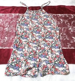 青赤白花柄キャミソールネグリジェキュロットワンピース Blue red white floral pattern negligee camisole dress