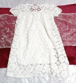 純白ホワイト花柄レースニットネグリジェチュニックワンピース Pure white knit floral pattern lace negligee tunic dress