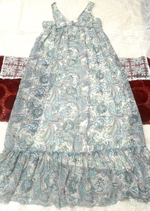 緑青エスニック柄シフォンノースリーブマキシネグリジェ ナイトウェア ワンピースドレス Patina ethnic chiffon maxi negligee dress
