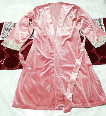 ピンクベロアネグリジェ ナイトウェア 羽織ガウン ワンピースドレス Pink velour negligee nightwear gown dress