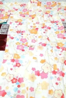 花柄鳥絵浴衣ゆかた 和服 Flower pattern bird picture yukata Japanese clothes