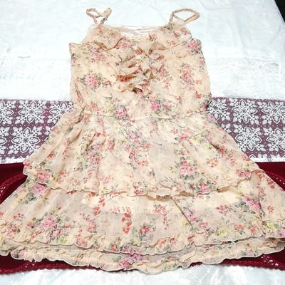 茶色フリルシフォンネグリジェキャミソールワンピース Brown ruffle chiffon negligee camisole dress