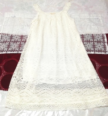 白レースニットノースリーブ ネグリジェ ナイトウェア ハーフワンピース White lace knit sleeveless negligee nightwear half dress