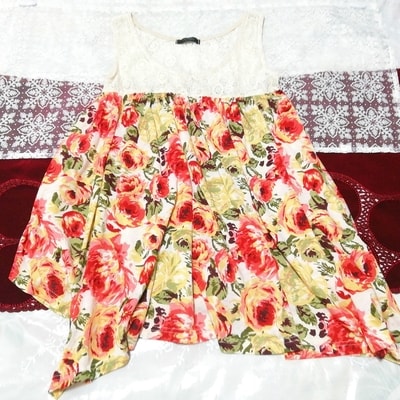 白レース赤緑花柄ミニスカートネグリジェワンピース White lace red green floral pattern mini skirt negligee dress