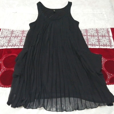 黒シフォンノースリーブ ネグリジェ ナイトウェア ハーフワンピース Black chiffon sleeveless negligee nightwear half dress