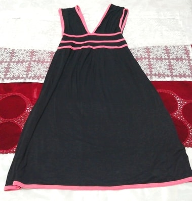 黒ピンク ノースリーブ ネグリジェ ナイトウェア ハーフワンピース Black pink sleeveless negligee nightwear half dress