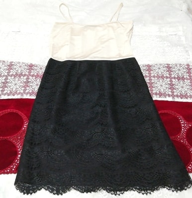 フローラルホワイトキャミソール黒レーススカート ネグリジェ ベビードールドレス Floral white camisole black lace skirt negligee dress