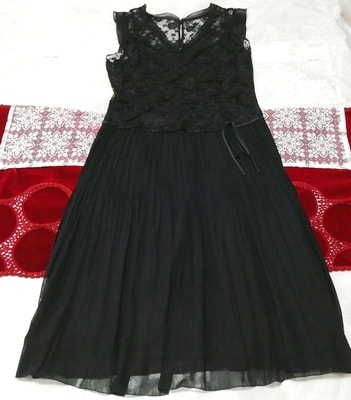黒レースシフォンスカート ネグリジェ ナイトウェア ノースリーブワンピースドレス Black lace chiffon skirt negligee nightwear dress