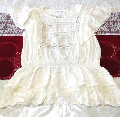 白薔薇レース半袖チュニック ネグリジェ ナイトウェア ワンピース White rose lace short sleeve tunic negligee nightwear dress