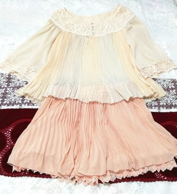 フローラルホワイトシフォンチュニック ネグリジェ 桜ピンクショートパンツ 2P Floral white chiffon tunic negligee pink shorts