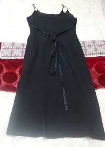 黒シフォンネグリジェ リボン キャミソールベビードールワンピースドレス Black chiffon negligee ribbon camisole babydoll dress