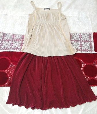 グレープリーツキャミソール ネグリジェ ワインレッドフレアミニスカート 2P Gray pleated camisole negligee wine red flare mini skirt
