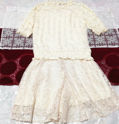 フローラルホワイトレースチュニック ネグリジェ レースショートパンツ 2P Floral white lace tunic negligee lace shorts