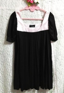 黒白シフォンネグリジェチュニックプリーツスカートワンピース Black white chiffon negligee tunic pleated skirt dress