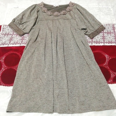 グレー花ネックチュニックネグリジェワンピース Ash gray flower tunic negligee dress