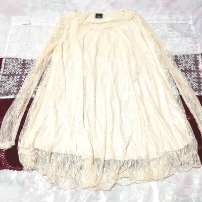 白フローラルホワイトレースシースルー長袖チュニックネグリジェ White floral lace long sleeve tunic negligee dress