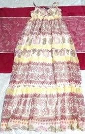 黄色ピンク白エスニックシフォンネグリジェキャミソールマキシワンピース Yellow pink white ethnic chiffon negligee camisole maxi dress