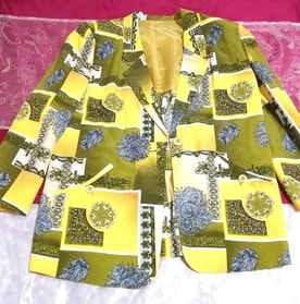 日本製黄色エスニック柄サラサラ薄手 カーディガン 羽織 Made in japan yellow ethnic pattern smooth thin cardigan