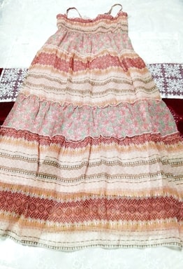 ピンクブラウン花柄ネグリジェキャミソールマキシワンピースドレス Pink brown floral pattern negligee camisole maxi dress