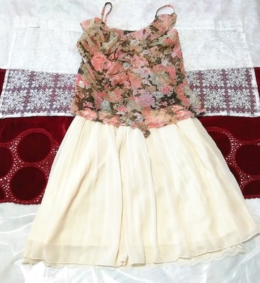 茶色ピンクシフォンキャミソール ネグリジェ フローラルホワイトスカート 2P Brown pink chiffon camisole negligee floral white skirt