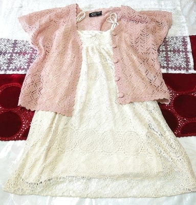 ピンクニットレース羽織ガウン ネグリジェ キャミソールベビードールワンピースドレス 2P Pink knit lace gown negligee camisole dress
