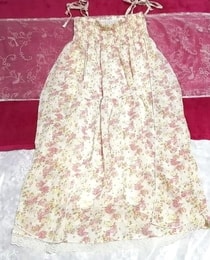 フローラルホワイト淡いピンク花柄シフォンネグリジェキャミソールワンピース Floral white flower chiffon negligee camisole dress