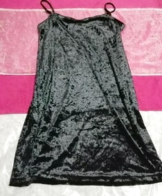 黒ブラックベロアネグリジェキャミソールワンピース Black velour negligee camisole dress