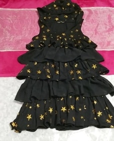 黒ハロウィン星柄フリルスカートネグリジェチュニックワンピース Black halloween star pattern ruffle skirt negligee tunic dress