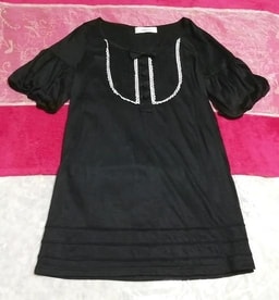 黒リボンシフォンネグリジェチュニックワンピース Black ribbon chiffon negligee tunic dress