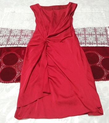赤ワインレッドサテンノースリーブ ネグリジェ ナイトウェア ハーフワンピース Wine red satin sleeveless negligee nightwear half dress