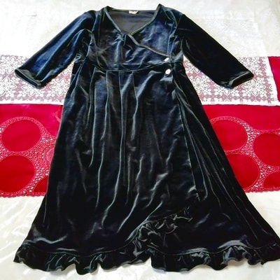 黒ベロア羽織長袖ロングチュニック ネグリジェ ナイトウェア ワンピース Black velour long sleeve long tunic negligee nightwear dress