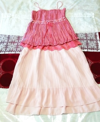 ピンクサテンレースキャミソール ネグリジェ ピンクシフォンプリーツスカート 2P Pink satin lace camisole negligee pink chiffon skirt
