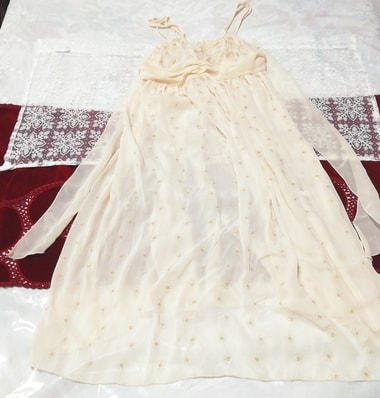 亜麻色花刺繍シースルーシフォンネグリジェキャミソールワンピース Flax flower embroidery see-through chiffon negligee camisole dress
