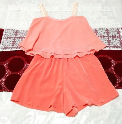 ピンクシフォンキャミソール ネグリジェ ナイトウェア ショートパンツ 2P Pink chiffon camisole negligee nightwear shorts
