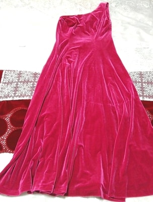 マゼンタピンクベロアマキシ ネグリジェ ノースリーブワンピースドレス Magenta pink velour maxi negligee sleeveless dress