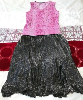 紫ピンクチュニック ネグリジェ 灰ラメフレアマーメイドスカート 2P Purple pink tunic negligee gray glitter flare mermaid skirt