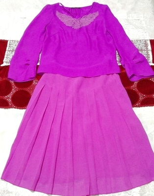 紫シフォンチュニック ネグリジェ ナイトウェア シフォンスカート 2P Purple chiffon tunic negligee nightwear chiffon skirt